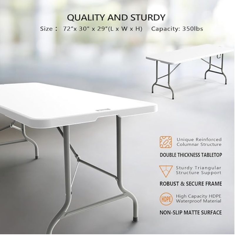 Plastic Folding Table 6 ft long  (White)- Rental - Image 3